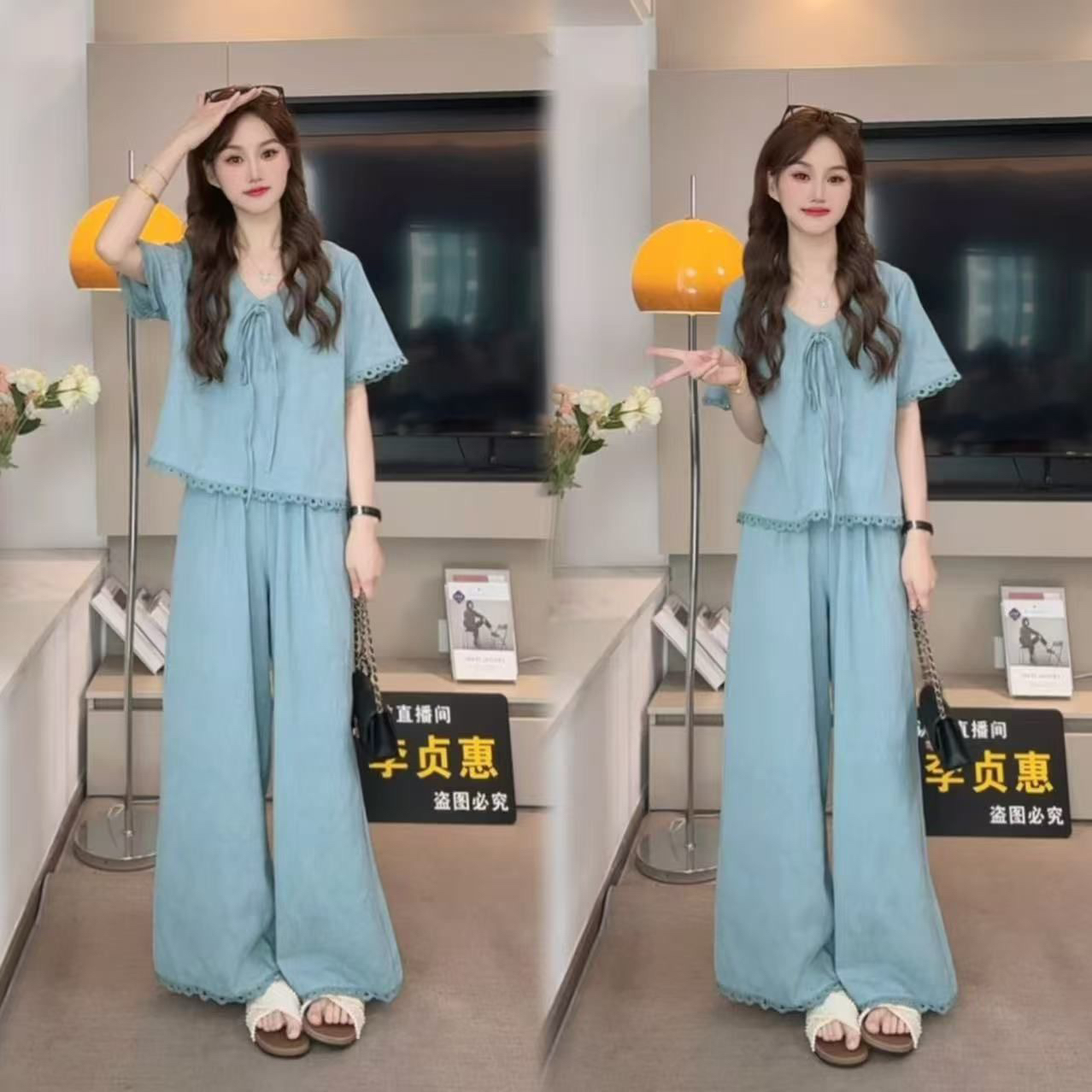 2025 여름 패션 면 반팔 세트 여성 디자인 센스 작은 대중 홀로우 아웃 레이스 조각 맨위 캐주얼