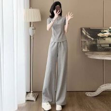 批发时尚休闲<b class='q'>运动</b>套装女2026夏季新款短袖上衣阔腿裤两件套潮