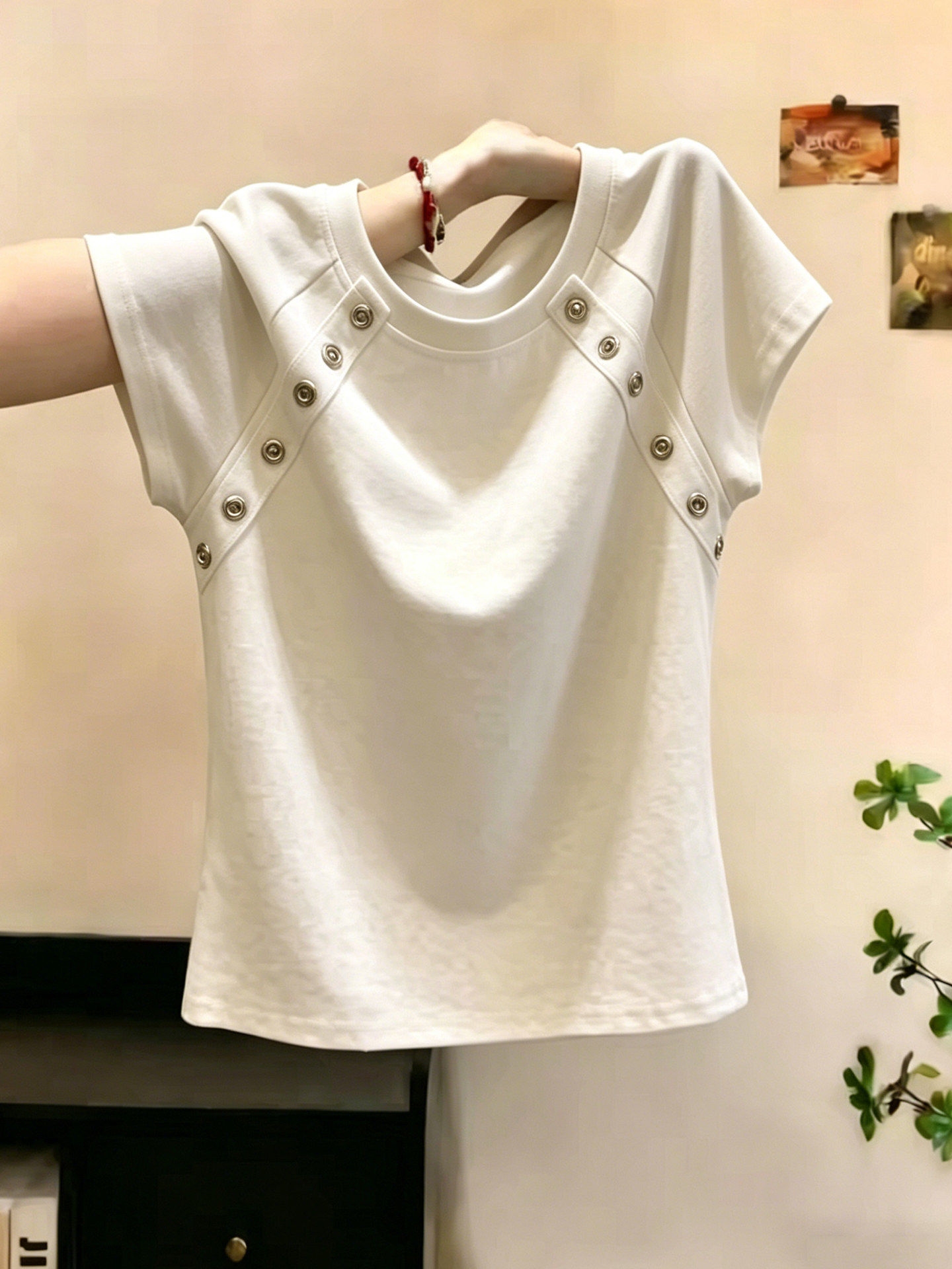 40 순면 210g 92 면 8 암모니아 Lun 몸매 가꾸기 슬림해 보이는 단추 작은 대중 반팔 t 셔츠
