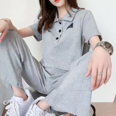批发休闲运动套<b class='q'>装</b>女2026夏季新款网红穿搭短款上衣+阔腿<b class='q'>裤</b><b class='q'>两件套</b>