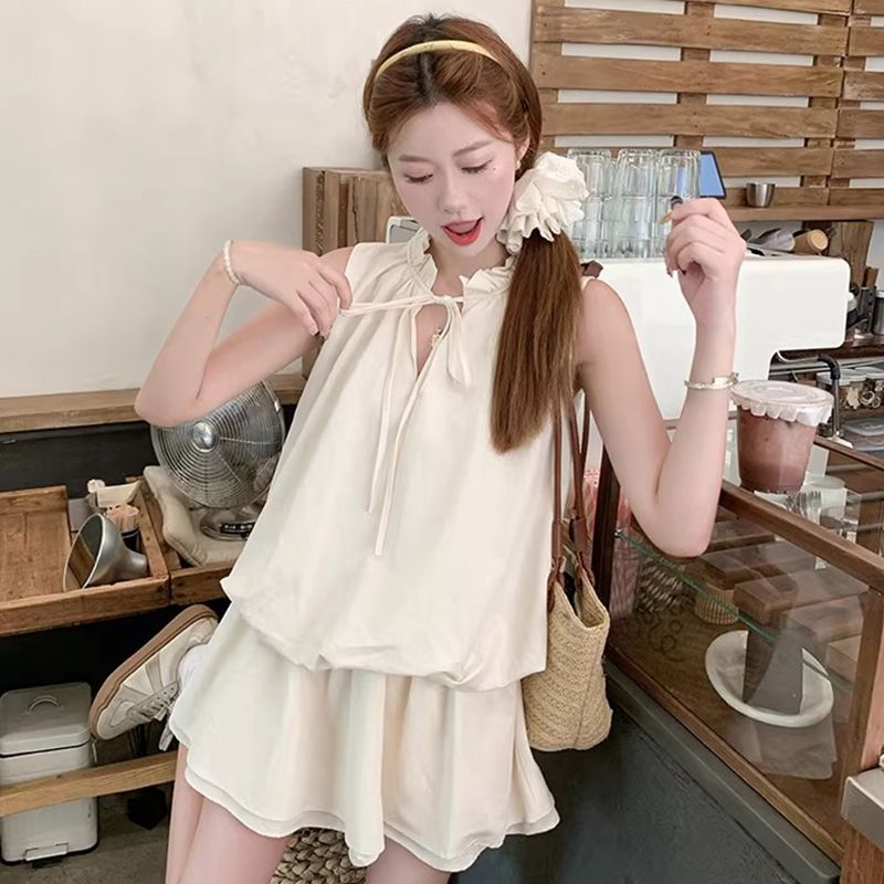 소금 부서 착용 가져 가라. 카키 색 워크웨어 레트로 반바지 세트 두 조각 여성 세트 여름 튀김 거리 작은 키 패션 외국 가스