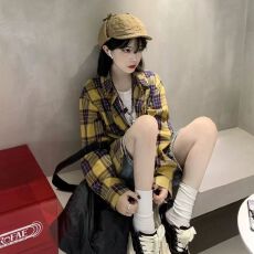 批发韩版小众格子<b class='q'>衬衫女</b>设计感别致<b class='q'>长袖</b>衬衣外套女士早秋新款法式上衣