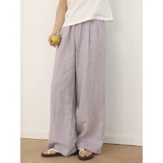 批发内包边 垂坠感阔腿裤女新款紫色棉麻裤子胖mm<b class='q'>大码</b>薄款直筒裤