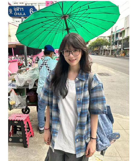 체크무늬 셔츠 반팔 여름 고급 커플 루즈핏 반소매 레트로 미니멀리즘 항구 바람 셔츠 외부 가져 가라. 체크무늬 재킷