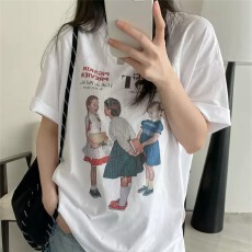 批发韩国2026新款小清新设计感夏日休闲短袖t恤印花宽松百搭上衣