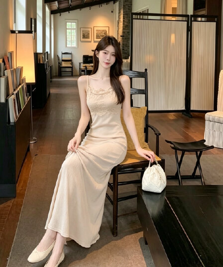 프랑스식 순수한 욕망 품격 핑크색 레이스 레이스 패치워크 슬립 드레스 섹시함 로얄 자매 몸매 가꾸기 타이트 스커트 인어 꼬리 스커트