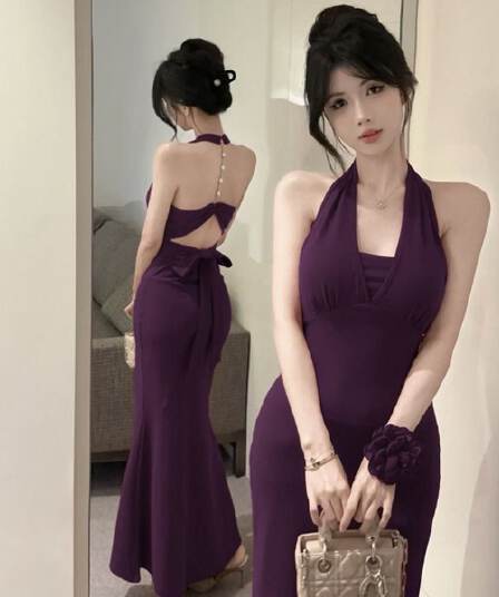 디자인 센스 백리스 행침 목 여성 드레스 여름 로얄 자매 바람 몸매 가꾸기 예복 롱 스커트 품격 인어 꼬리 타이트 스커트 치마