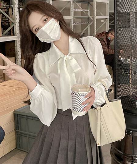나비 매듭 여성 셔츠 디자인 센스 작은 대중 새로운 봄 가을 Chic 고급 센스 긴팔 ol 맨위