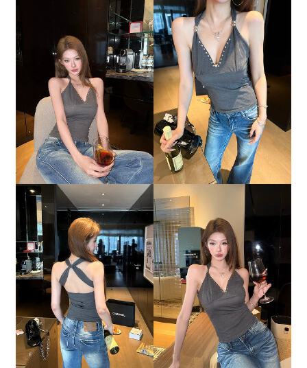 사람들 면 핫걸 거울 수 있습니다. 조정 V넥 징 캐미솔 여름 핫걸 백리스 맨위