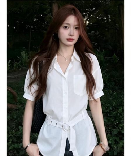 화이트 반팔 여성 셔츠 여름 새로운 한 부서 부드러운 허리 수축 슬림해 보이는 다용도 루즈핏 출퇴근 품격 셔츠 맨위