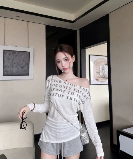 라이 경기 서울 눈꽃 면 자외선 차단 블라우스 긴팔 루즈핏 다용도 슬림해 보이는 얇은 스타일 오프숄더 맨위 여성