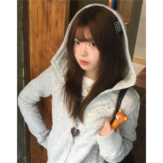 批发纯棉华棉秋冬开衫修身短款外套上衣加绒加厚连帽卫衣女