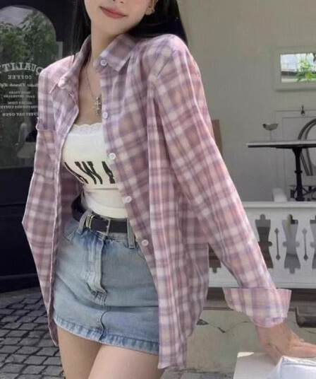 두안무 보라색 2026 봄 새로운 격자 무늬 셔츠 긴팔 BF 바람 자외선 차단 오픈 가디건 외부 가져 가라. 절묘한 고급 싱글 제품 재킷