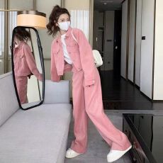 批发<b class='q'>大码</b>胖mm运动套装女春秋新款潮流时尚外套阔腿裤休闲两件套