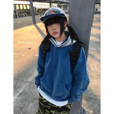 批发薄款 纽扣+后包领 纯棉华棉复合330克卫衣女