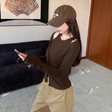 批发美式复古咖色工字背心吊带女<b class='q'>春</b>季小外套长袖开衫两件套