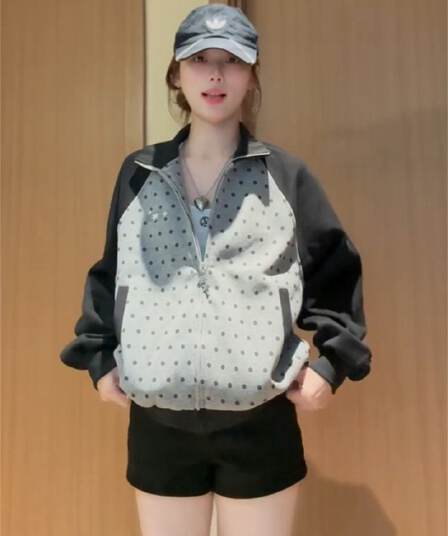 얇은 스타일 백금 지퍼 자수 클립 칼라 것 순수한 Mianhua 면 복합 후드티 여성
