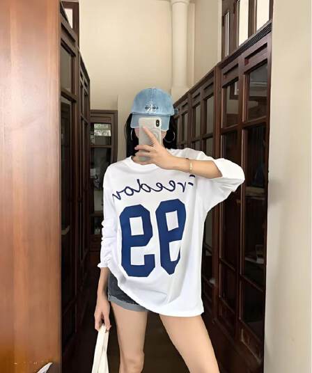 순면 210 그램 빗질하다 정밀 프린트 가을 루즈핏 긴팔 티셔츠 여성