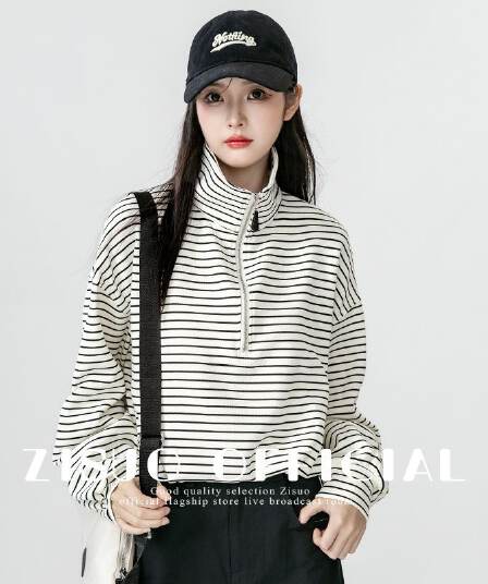 하프 지퍼 살구 색상 쇼트 스타일 후드티 여성 봄 가을 루즈핏 2025 봄 새로운 운동 캐주얼 풀오버 긴팔 맨위