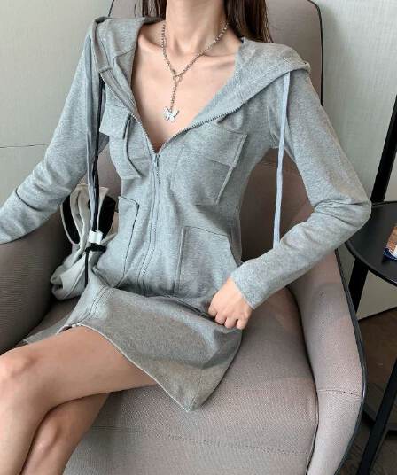 6535 물고기 규모 원단 운동 바람 몸매 가꾸기 섹시함 드레스 후드 지퍼 미니 스커트