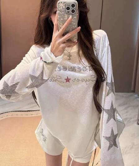 눈꽃 면 별 핫픽스 자외선 차단 블라우스 여성 긴 소매 얇은 스타일 통기성 캐주얼 루즈핏 느긋한 바람 맨위