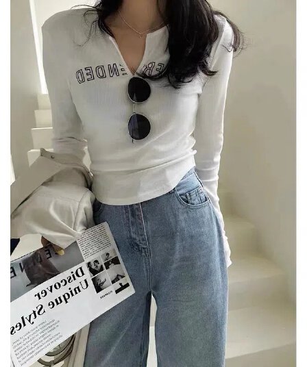 리브 V넥 디자인 센스 작은 대중 항구 바람 맨위 여성 여름 얇은 스타일 Chic 고유 한