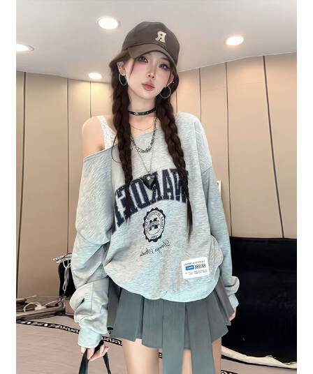 남자 바 면 아메리칸 스트리트 패션 알파벳 프린트 긴팔 티셔츠 여성 루즈핏 핫걸 바람 페이크 레이어드 맨위