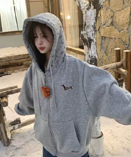 아메리칸 레트로 귀여운 닥스 훈트 후드 티 스웨터 여성 가을 겨울 새로운 달콤한 차가운 패션 다용도 루즈핏 카디건 코트