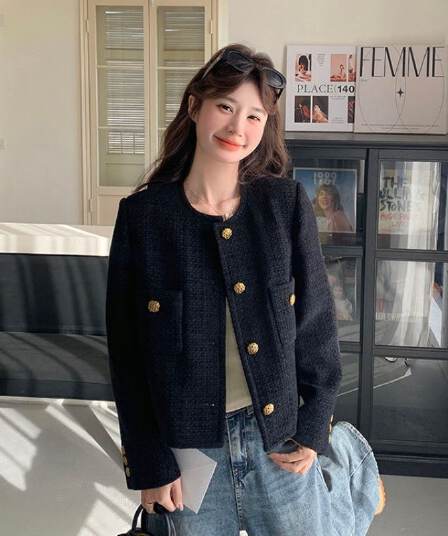 프랑스식 고급 센스 검정색 작은 샤넬 스타일 여성 코트 2026 가을 새로운 작은 키 슈퍼 잘 생긴 쇼트 스타일 맨위