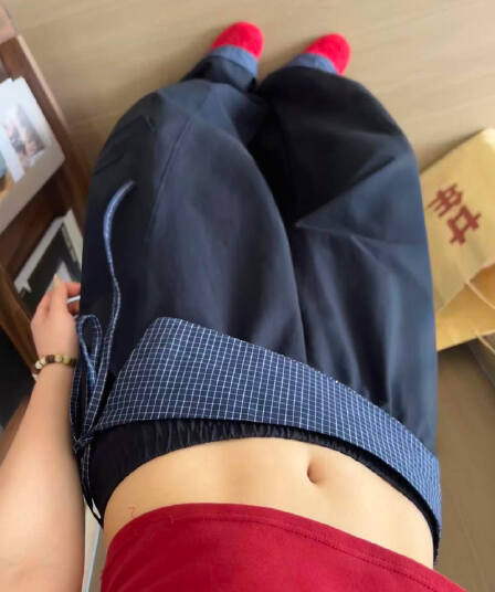 해군 체크무늬 방귀 커튼 바지 새로운 바지 루즈핏 느긋한 바람 하이웨이스트 워크웨어 팬츠 여성