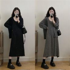批发人棉8X4罗纹230<b class='q'>克</b>大码女装春秋宽松显瘦满天<b class='q'>星</b>开衫+吊带两件套