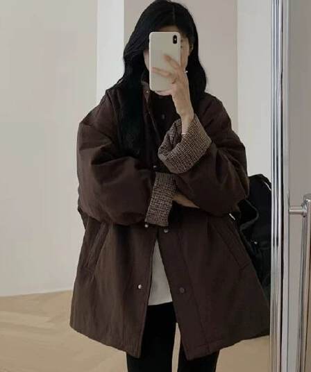 한 부서 얇고 가벼운 플러스 면 면 의류 2026 가을 겨울철 폭발 스탠드 칼라 캐주얼 루즈핏 두꺼운 보온 바람막이