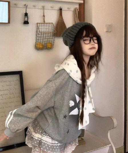 있음 선적 얇은 스타일 원본 초대형 모자 리본 프린트 순수한 Mianhua 면 복합 후드티