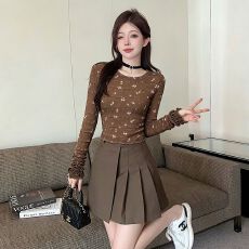 批发原版品质韩系甜妹风碎花长袖t恤女秋季圆领修身显瘦<b class='q'>打底衫</b>