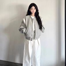 批发爆款灰色棒球服薄款短外套<b class='q'>女</b>秋冬新小个子宽松<b class='q'>夹克</b>加绒加厚