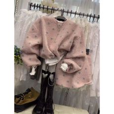 批发韩系俏皮波点羊羔毛套装女圆领抽绳保暖卫衣+显瘦包臀短裙短裙潮