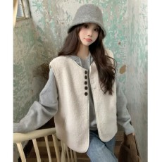 批发韩系叠穿百搭羊羔毛马甲外套女秋季新款休闲宽松坎肩马夹气质上衣