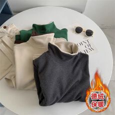 批发双面德绒高领长袖假两件拼接撞色打底衫女秋冬季保暖百搭韩版别致