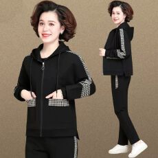 批发直贡呢200克中老年运动套装女春秋<b class='q'>上衣</b>休闲中年妈妈外套两件套