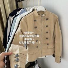 有内衬 美式新款法式双排扣短款小个子立领外套女长袖外套
