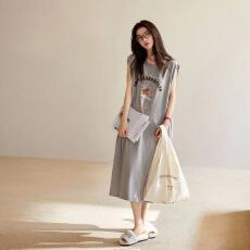 批发仿棉<b class='q'>牛奶</b><b class='q'>丝</b>#夏季新款无袖T恤中长款个性甜酷上衣女背心裙跨境电商