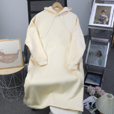 批发<b class='q'>牛奶</b><b class='q'>丝</b>复合贝贝绒#口袋#冬季加绒韩版卫衣长裙开叉连帽<b class='q'>连衣裙</b>双帽