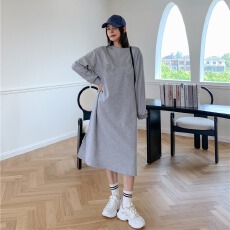 批发<b class='q'>牛奶</b><b class='q'>丝</b>复合贝贝绒#口袋#冬季加绒韩版卫衣长裙开叉圆领宽松<b class='q'>连衣裙</b>