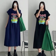 批发仿棉牛奶丝#有口袋#夏季新款短袖懒人裙宽松休闲大码飞飞袖连衣裙