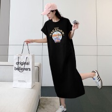 批发仿棉牛奶丝#有口袋#夏季新款短袖懒人裙宽松休闲大码飞飞袖连衣裙