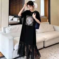 批发仿棉<b class='q'>牛奶</b><b class='q'>丝</b>#高端胖mm大码<b class='q'>连衣裙</b>子碎花蕾<b class='q'>丝</b>宽松夏装长款过膝T恤裙