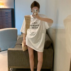 批发仿棉<b class='q'>牛奶</b><b class='q'>丝</b>#短袖下衣失踪性感学生t恤女中长款遮臀大码宽松懒人裙