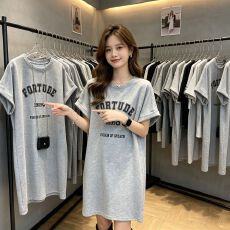 批发仿棉<b class='q'>牛奶</b><b class='q'>丝</b>#下身失踪胖妹妹T恤裙夏季新款圆领中长款性感学生上衣