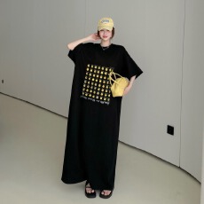 批发仿棉牛奶丝#短袖<b class='q'>连衣裙女</b>春夏韩版新款宽松显瘦过膝长款懒人T恤裙