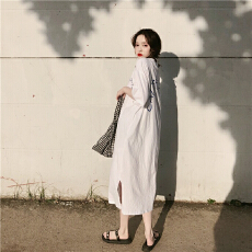 批发仿棉<b class='q'>牛奶</b><b class='q'>丝</b>#大码女装胖妹妹夏季新款圆领宽松百搭<b class='q'>连衣裙</b>#跨境专属